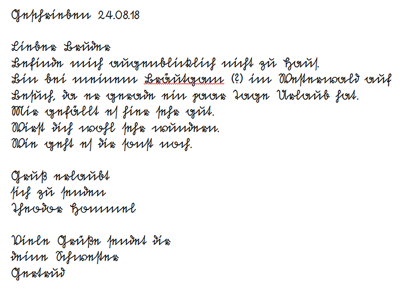 Text auf der Karte von 1918 Sütterlin