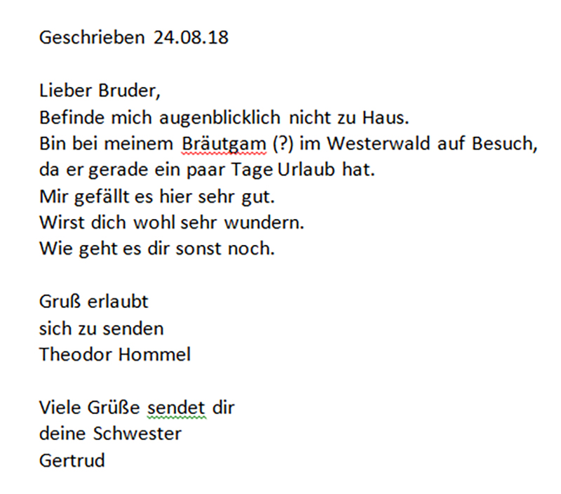 Text auf der Karte von 1918